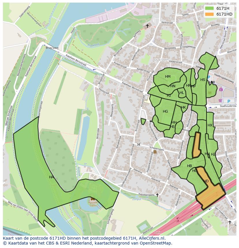Afbeelding van het postcodegebied 6171 HD op de kaart.