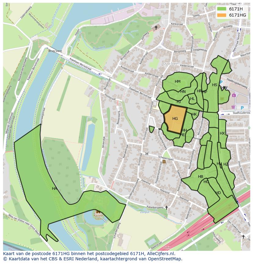 Afbeelding van het postcodegebied 6171 HG op de kaart.