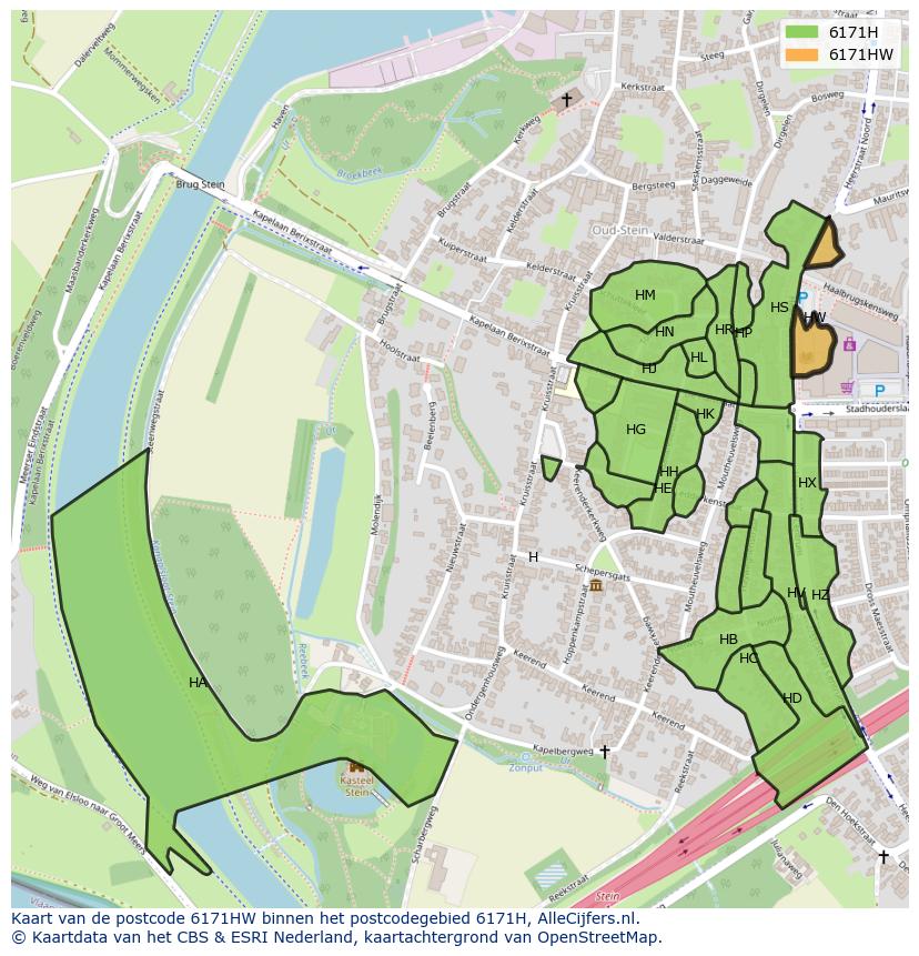 Afbeelding van het postcodegebied 6171 HW op de kaart.