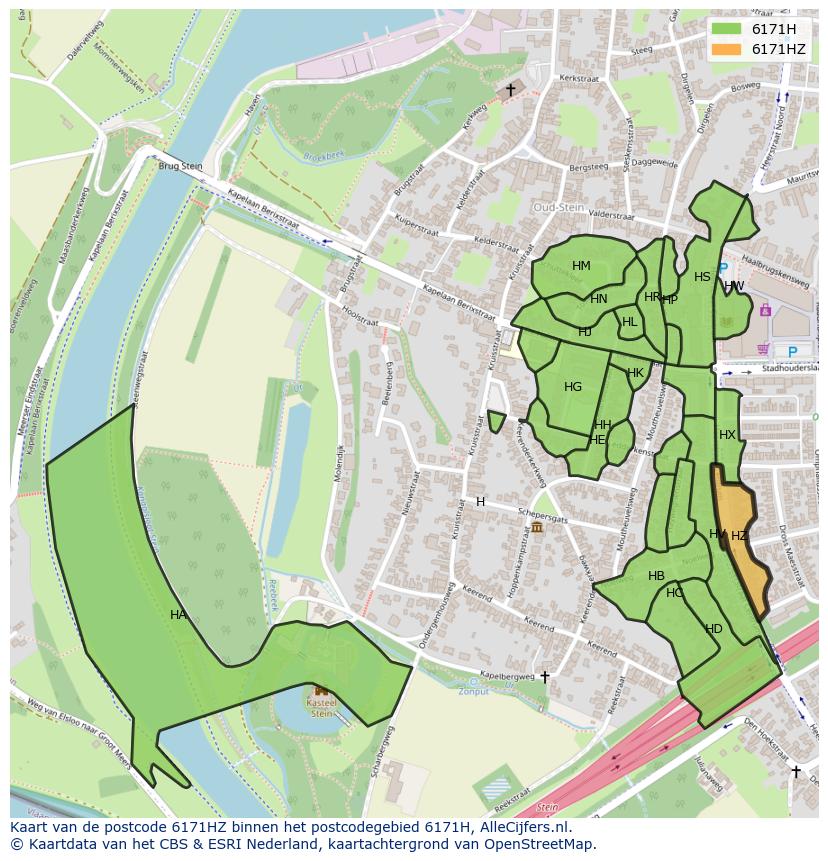 Afbeelding van het postcodegebied 6171 HZ op de kaart.