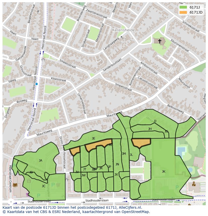 Afbeelding van het postcodegebied 6171 JD op de kaart.