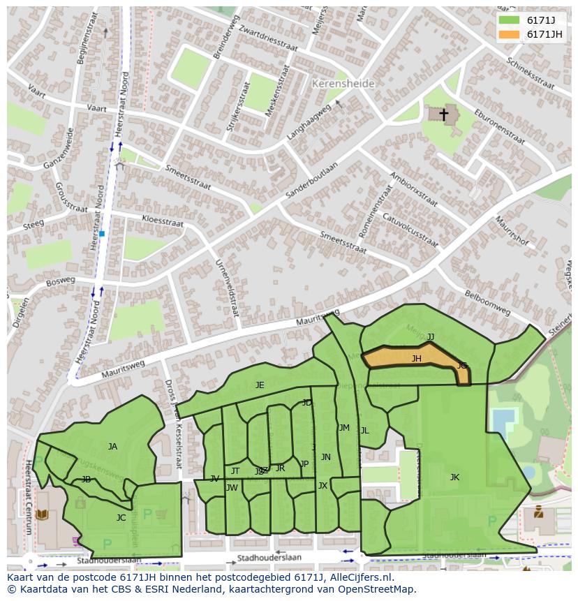 Afbeelding van het postcodegebied 6171 JH op de kaart.