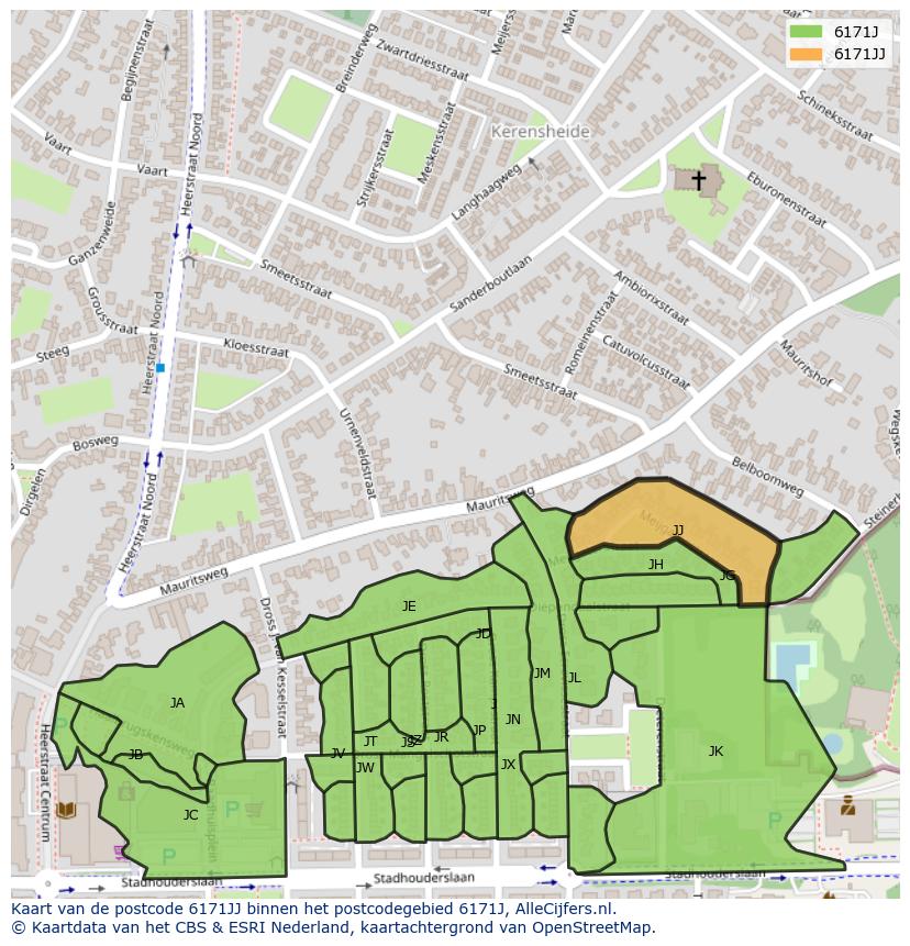 Afbeelding van het postcodegebied 6171 JJ op de kaart.