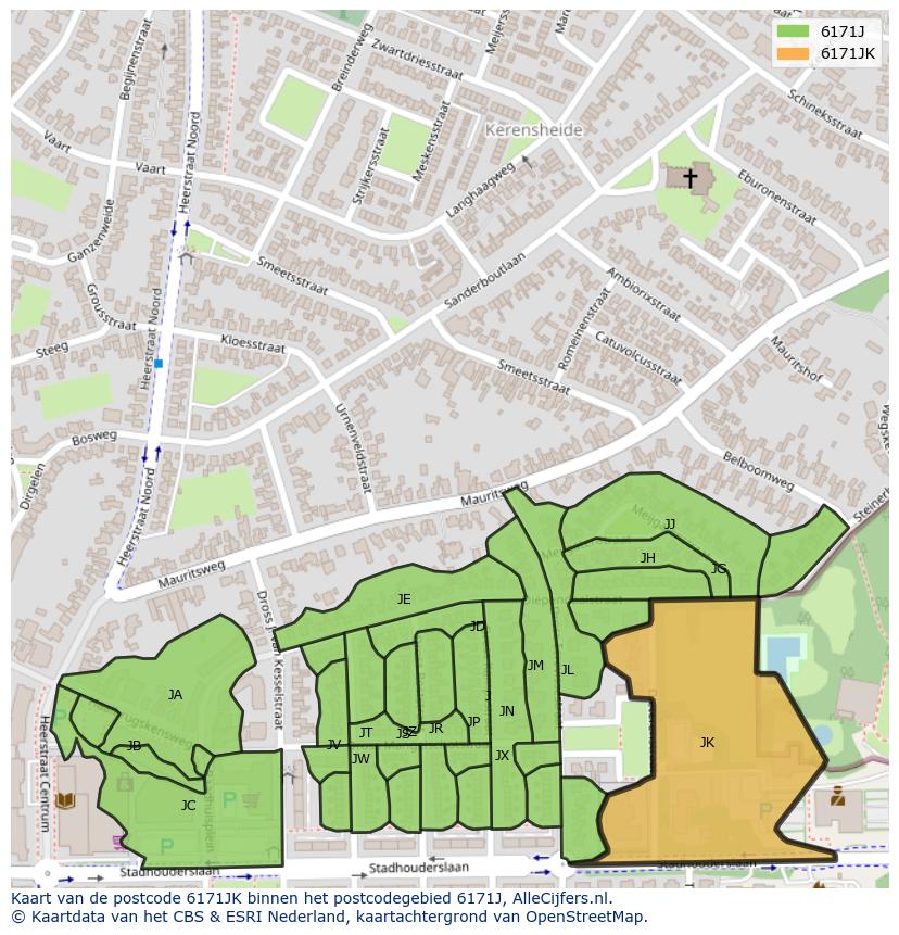 Afbeelding van het postcodegebied 6171 JK op de kaart.