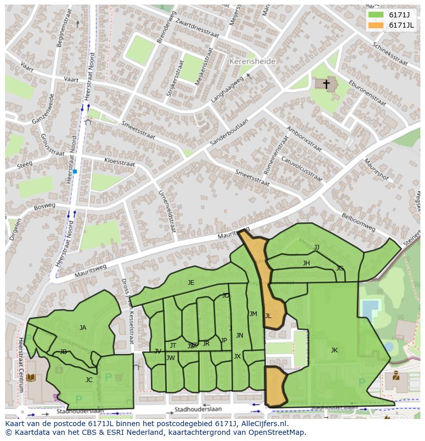 Afbeelding van het postcodegebied 6171 JL op de kaart.