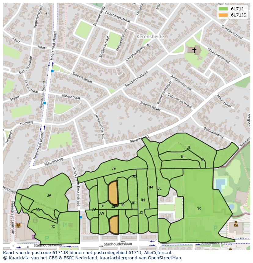 Afbeelding van het postcodegebied 6171 JS op de kaart.