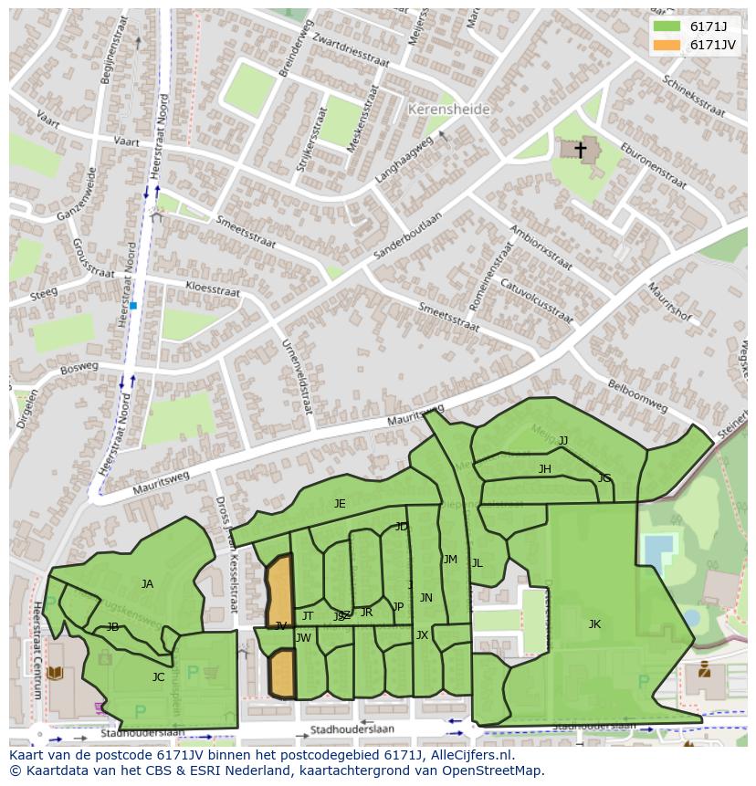 Afbeelding van het postcodegebied 6171 JV op de kaart.