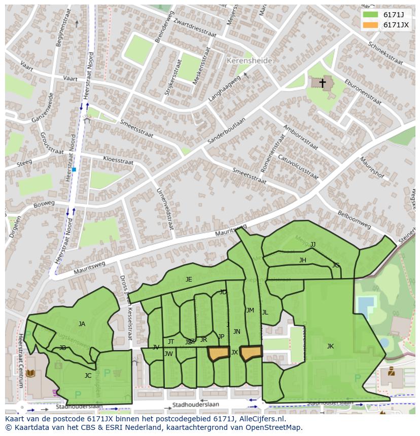 Afbeelding van het postcodegebied 6171 JX op de kaart.