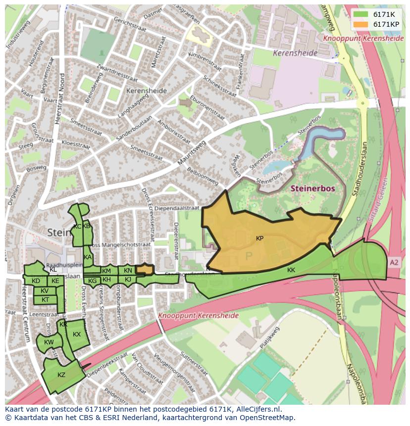 Afbeelding van het postcodegebied 6171 KP op de kaart.