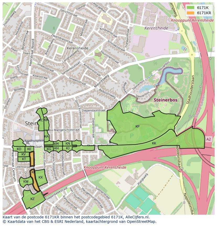 Afbeelding van het postcodegebied 6171 KR op de kaart.