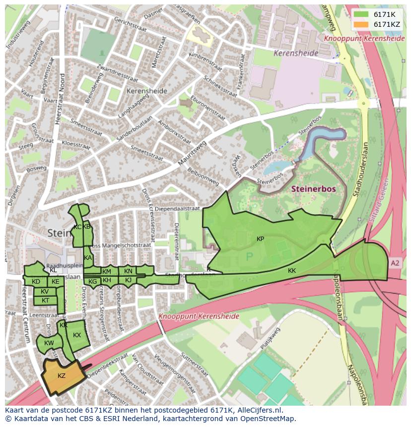 Afbeelding van het postcodegebied 6171 KZ op de kaart.