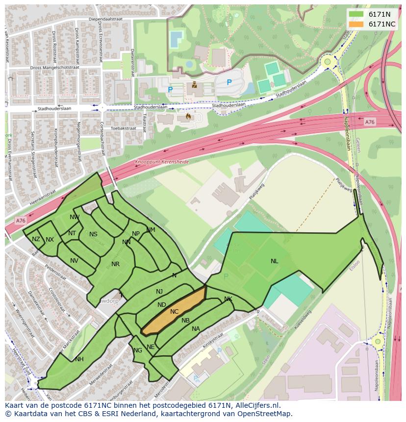 Afbeelding van het postcodegebied 6171 NC op de kaart.