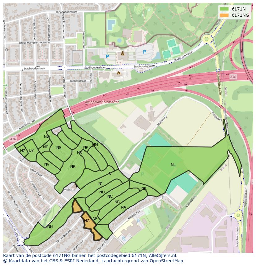 Afbeelding van het postcodegebied 6171 NG op de kaart.