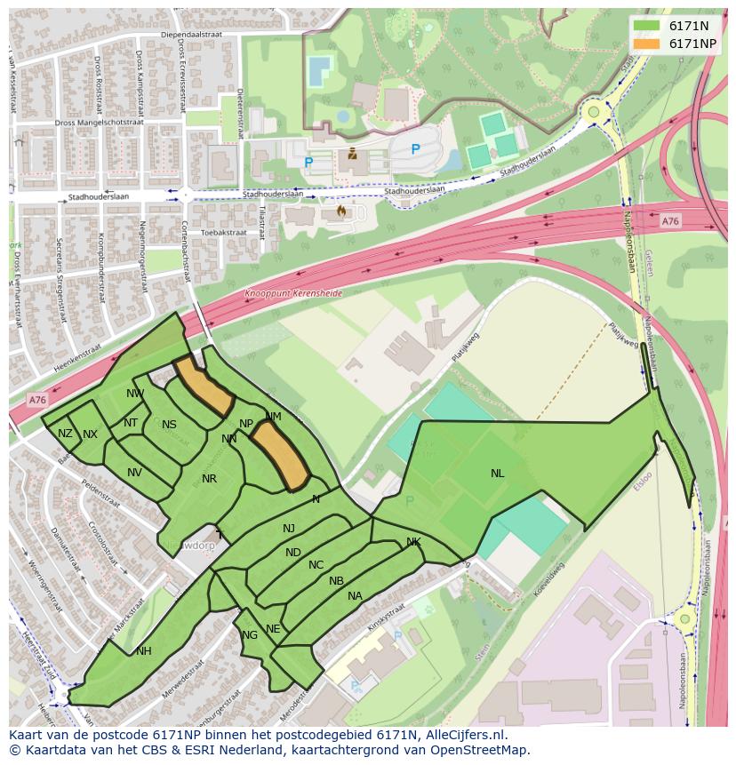 Afbeelding van het postcodegebied 6171 NP op de kaart.