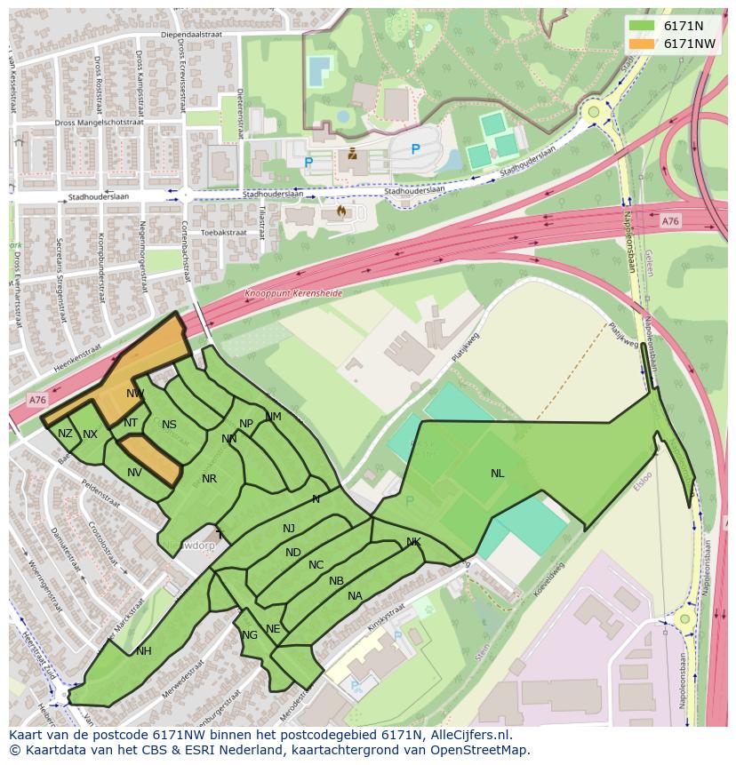 Afbeelding van het postcodegebied 6171 NW op de kaart.