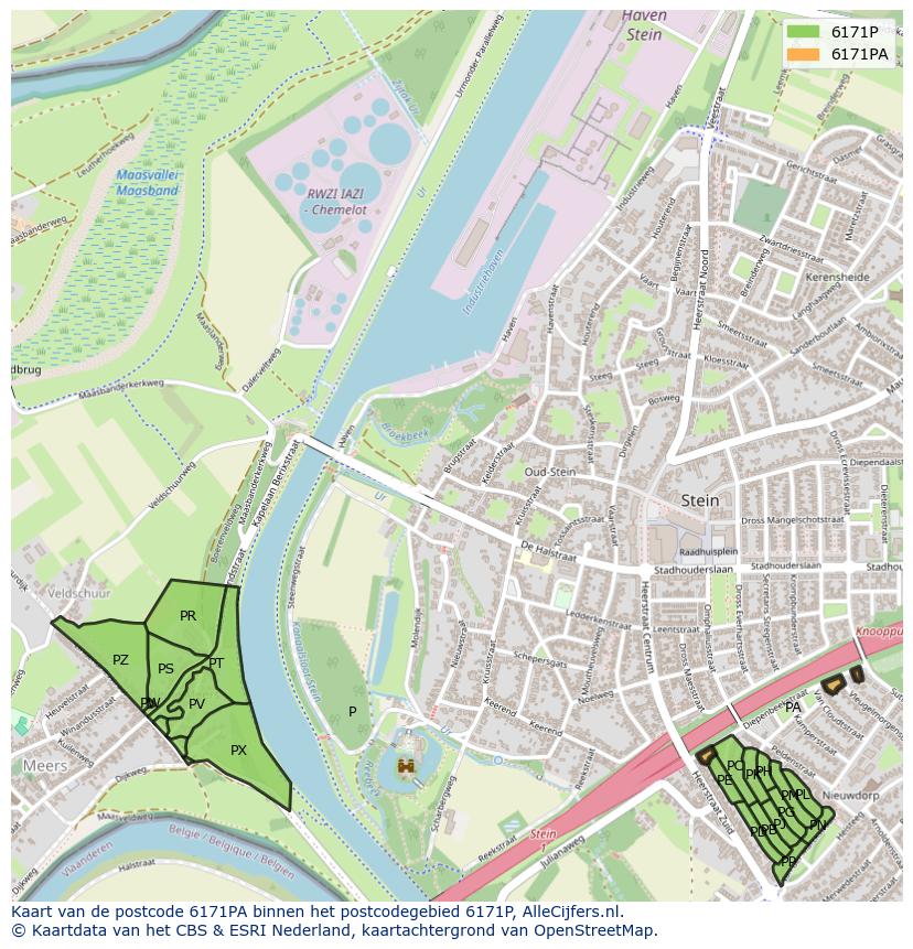 Afbeelding van het postcodegebied 6171 PA op de kaart.