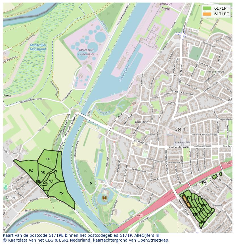 Afbeelding van het postcodegebied 6171 PE op de kaart.