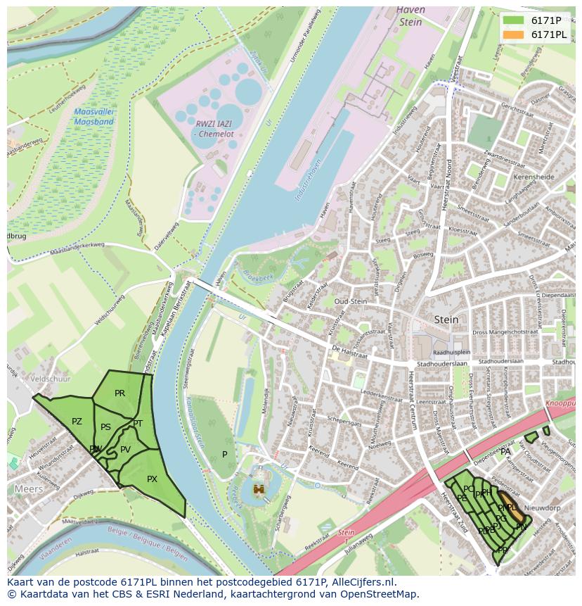 Afbeelding van het postcodegebied 6171 PL op de kaart.