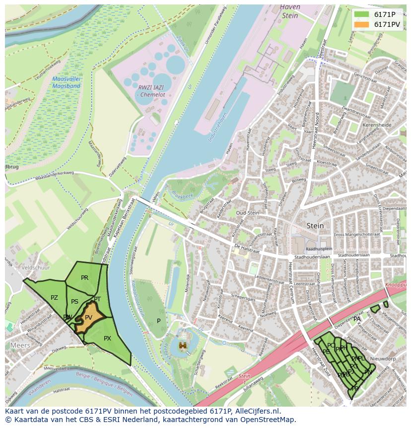 Afbeelding van het postcodegebied 6171 PV op de kaart.