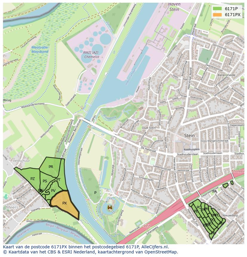 Afbeelding van het postcodegebied 6171 PX op de kaart.