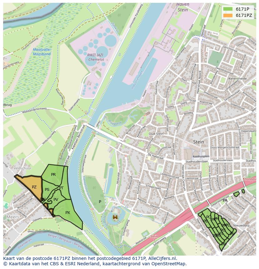 Afbeelding van het postcodegebied 6171 PZ op de kaart.