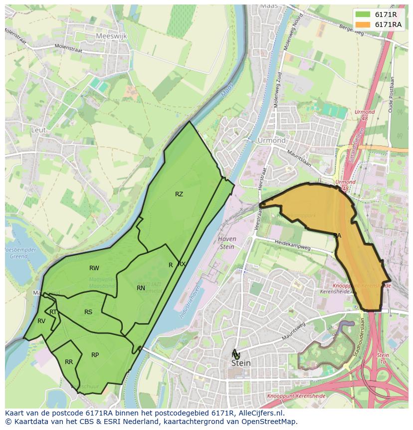 Afbeelding van het postcodegebied 6171 RA op de kaart.
