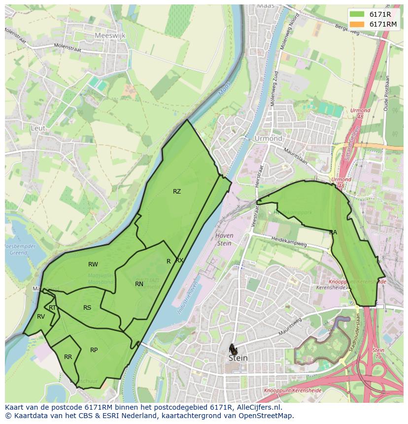 Afbeelding van het postcodegebied 6171 RM op de kaart.