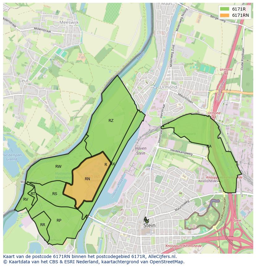Afbeelding van het postcodegebied 6171 RN op de kaart.