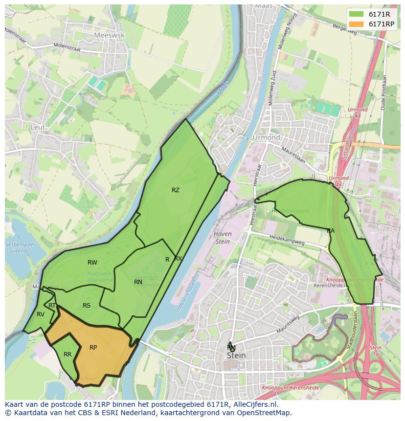 Afbeelding van het postcodegebied 6171 RP op de kaart.