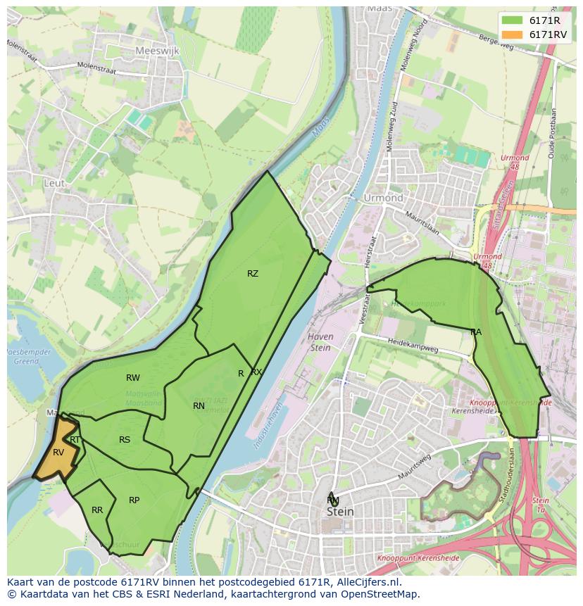 Afbeelding van het postcodegebied 6171 RV op de kaart.