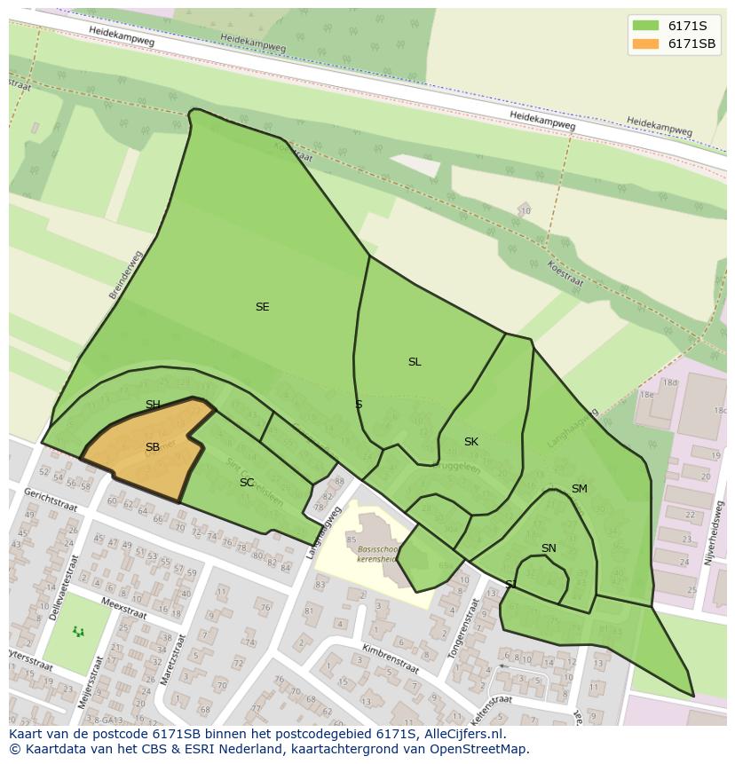 Afbeelding van het postcodegebied 6171 SB op de kaart.