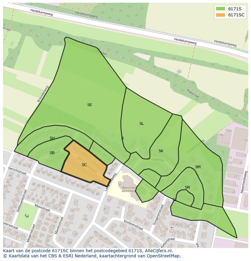 Afbeelding van het postcodegebied 6171 SC op de kaart.