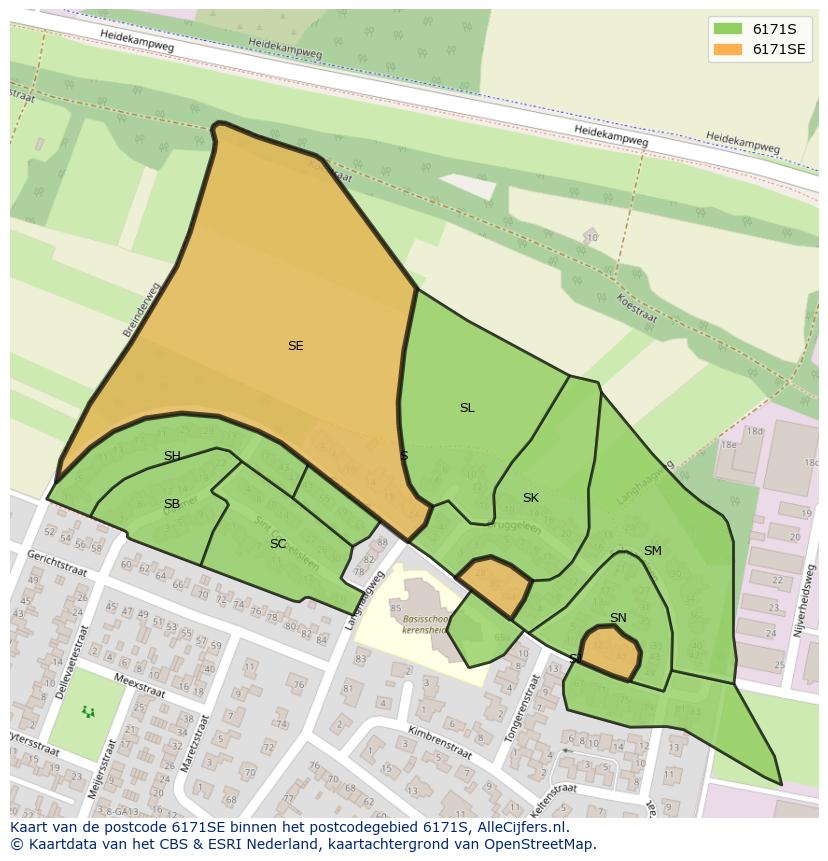 Afbeelding van het postcodegebied 6171 SE op de kaart.