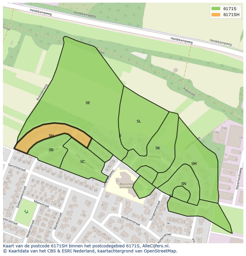 Afbeelding van het postcodegebied 6171 SH op de kaart.