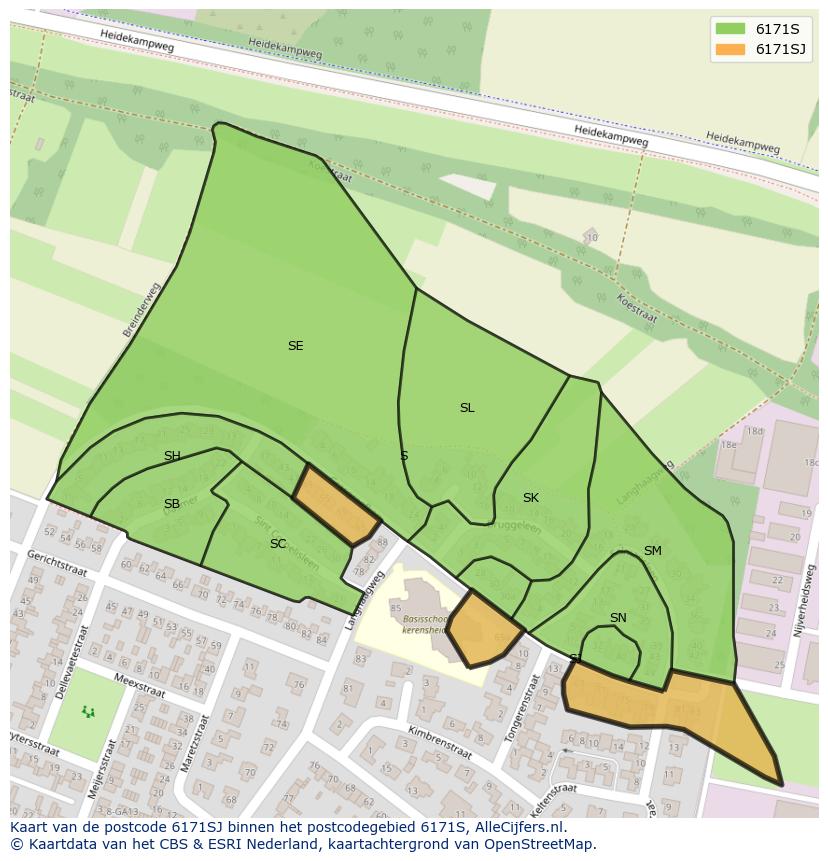 Afbeelding van het postcodegebied 6171 SJ op de kaart.