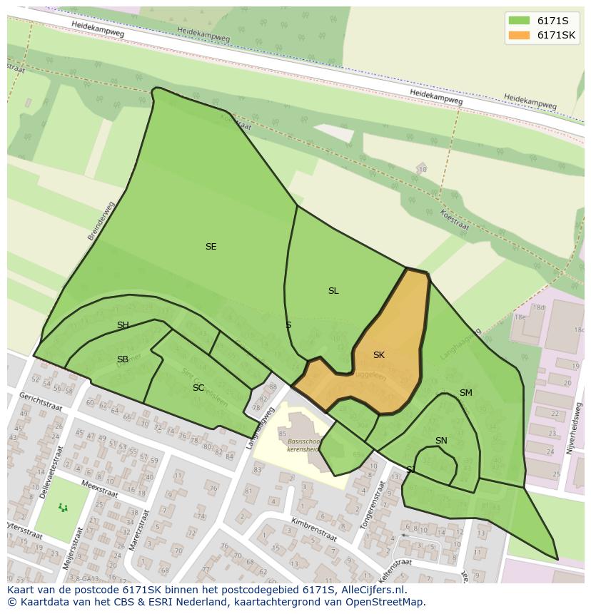 Afbeelding van het postcodegebied 6171 SK op de kaart.