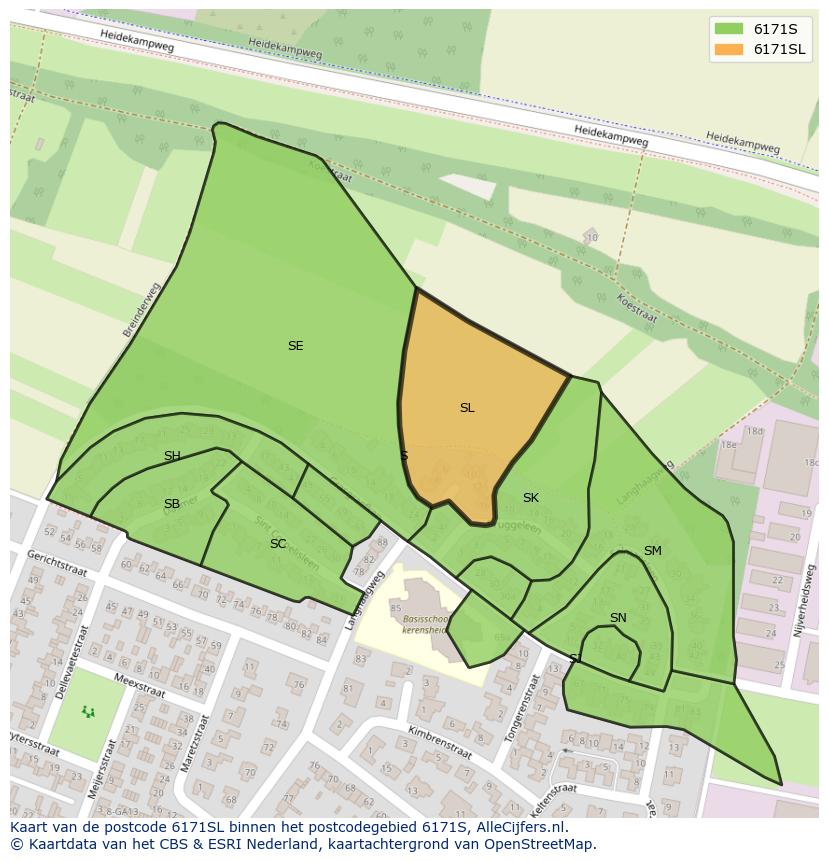 Afbeelding van het postcodegebied 6171 SL op de kaart.