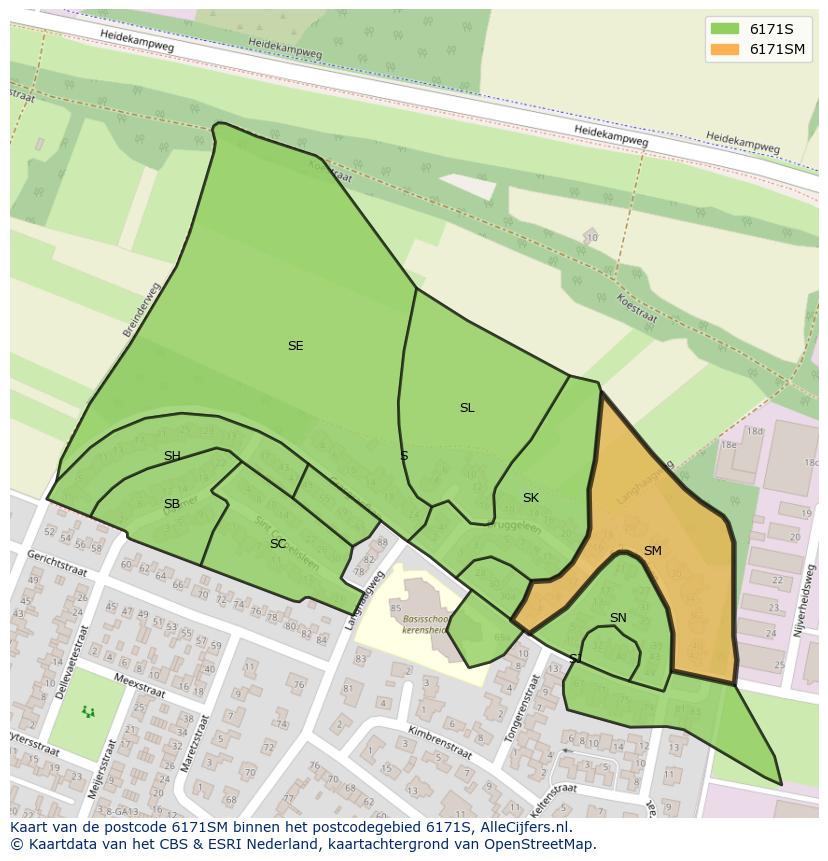 Afbeelding van het postcodegebied 6171 SM op de kaart.