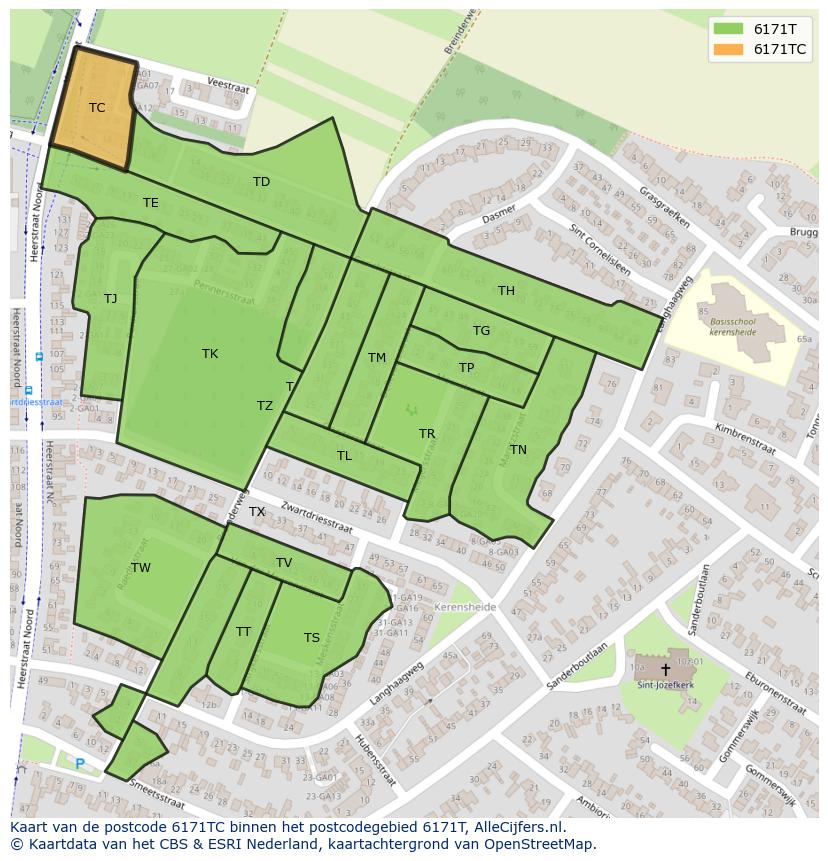 Afbeelding van het postcodegebied 6171 TC op de kaart.