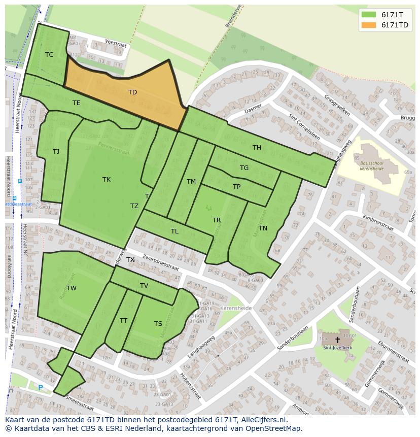 Afbeelding van het postcodegebied 6171 TD op de kaart.