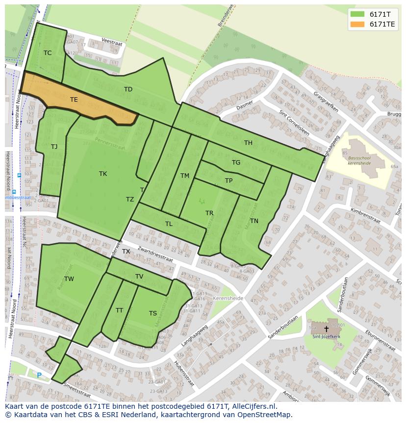 Afbeelding van het postcodegebied 6171 TE op de kaart.