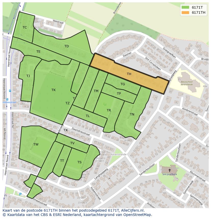 Afbeelding van het postcodegebied 6171 TH op de kaart.