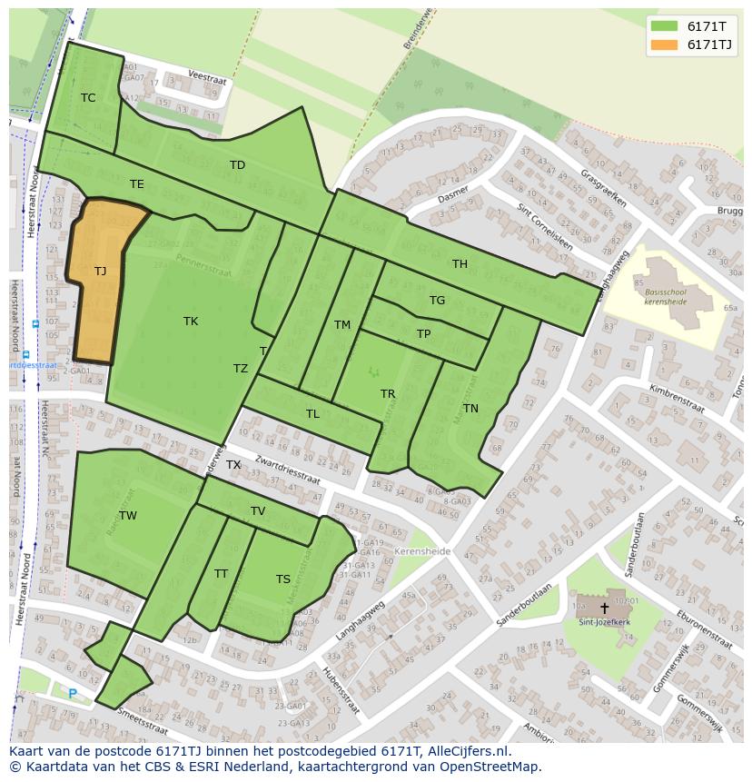 Afbeelding van het postcodegebied 6171 TJ op de kaart.