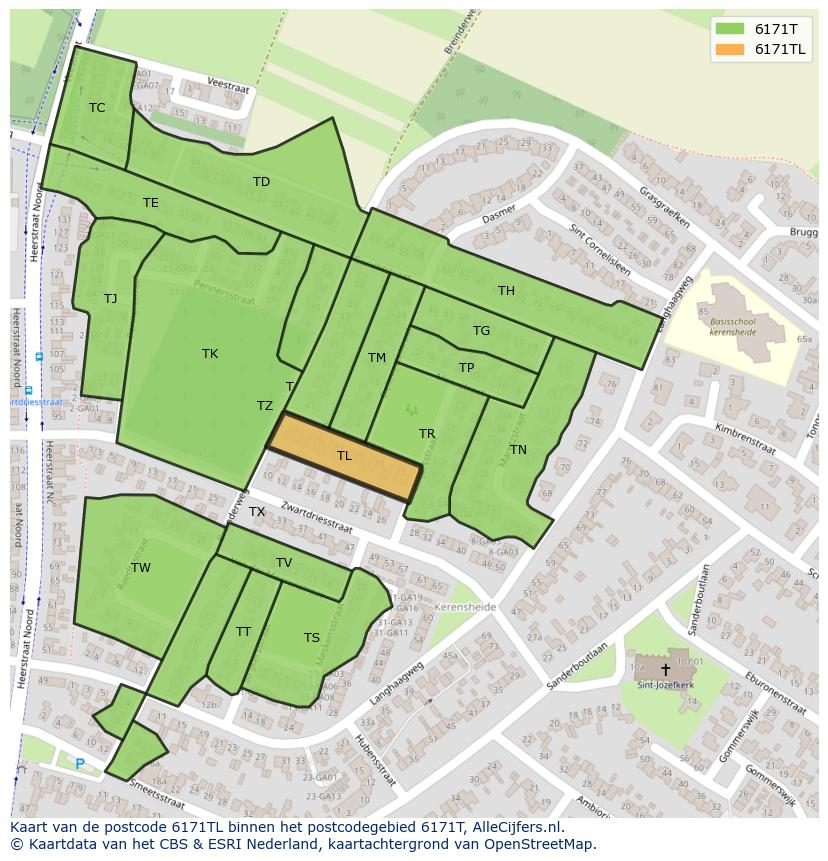 Afbeelding van het postcodegebied 6171 TL op de kaart.