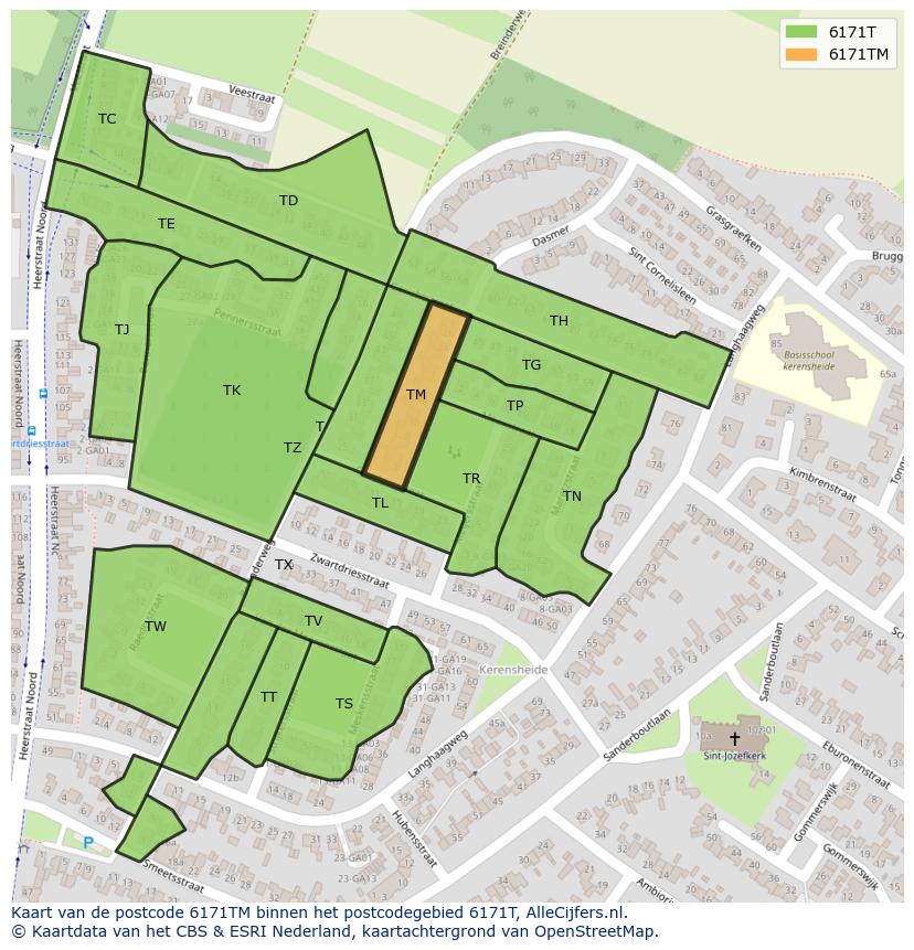 Afbeelding van het postcodegebied 6171 TM op de kaart.