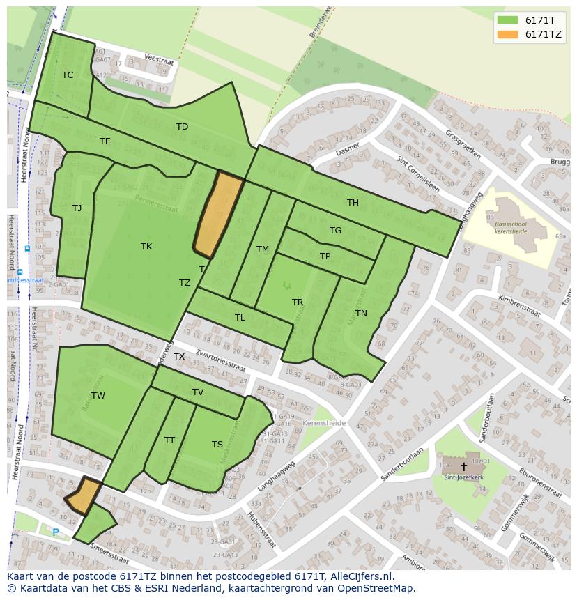 Afbeelding van het postcodegebied 6171 TZ op de kaart.