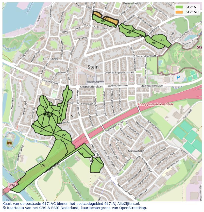 Afbeelding van het postcodegebied 6171 VC op de kaart.