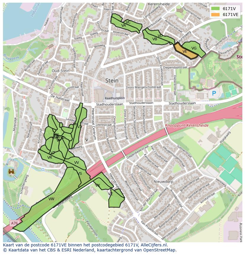 Afbeelding van het postcodegebied 6171 VE op de kaart.