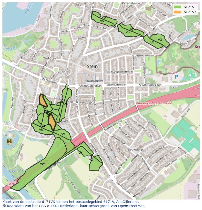 Afbeelding van het postcodegebied 6171 VK op de kaart.