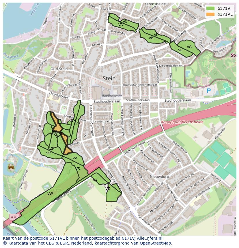 Afbeelding van het postcodegebied 6171 VL op de kaart.